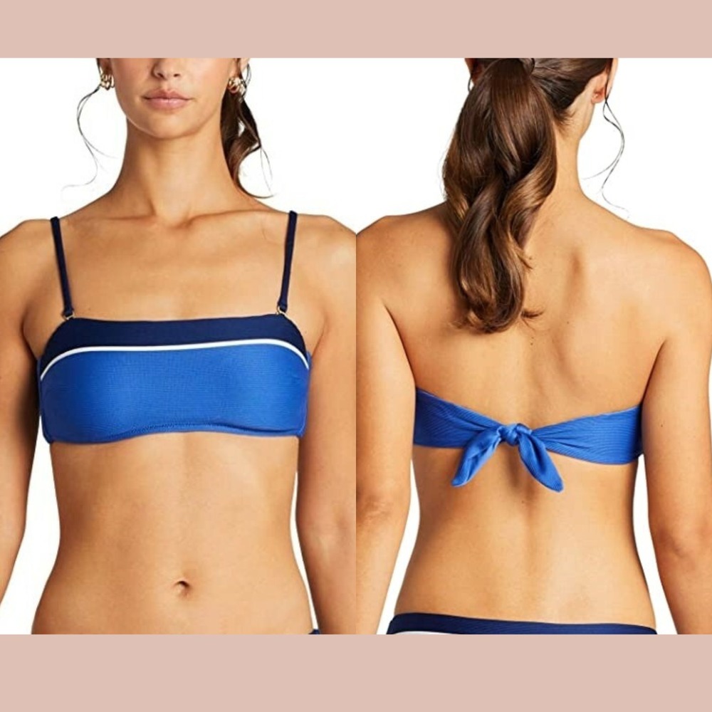 NWT‎ Vitamin A [ 10/ L Large ] Mila Ribbed Bikini Bandeau Top in Blue 7122